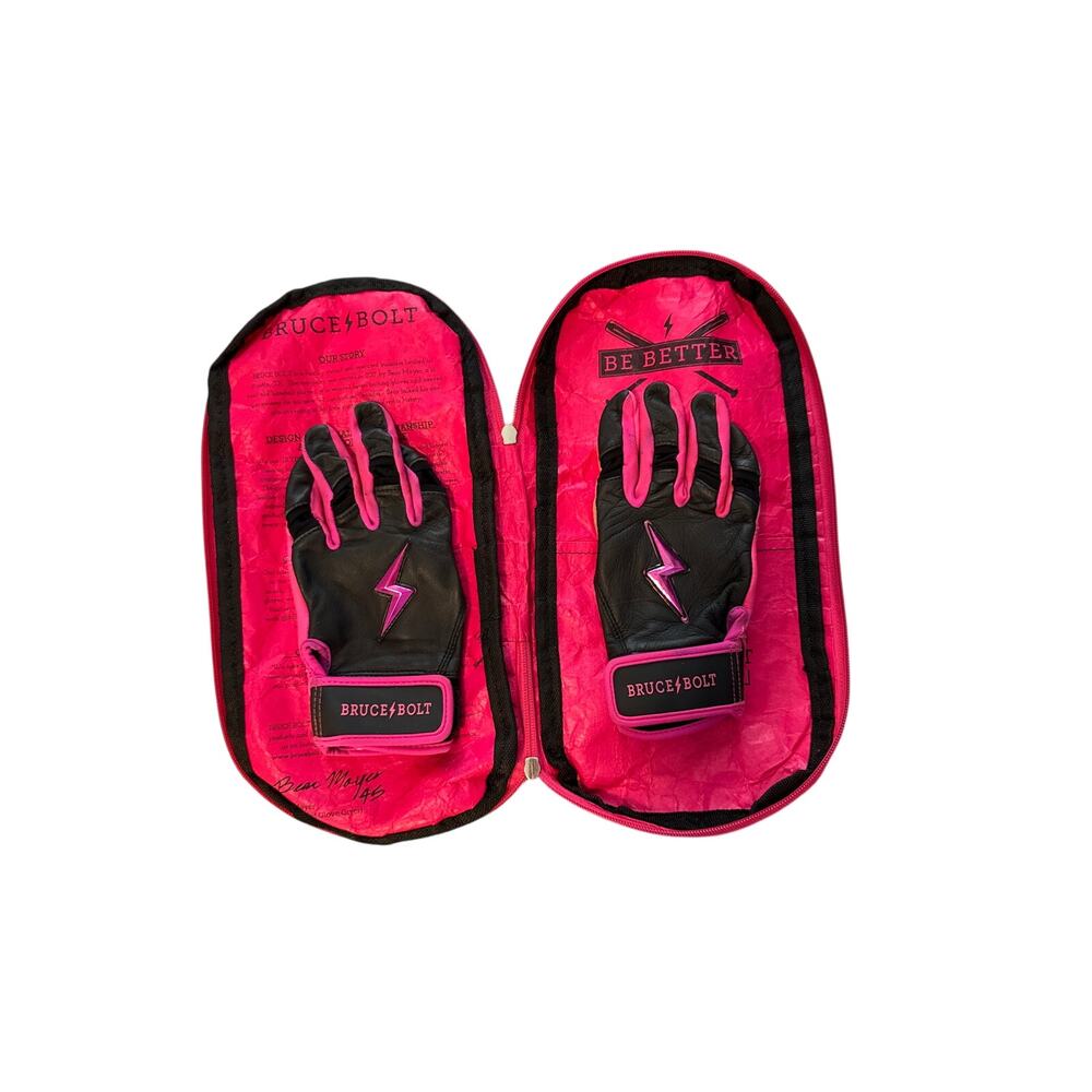Bruce Bolt Creator Series Premium Leather Baseball Batting Gloves Pink Black